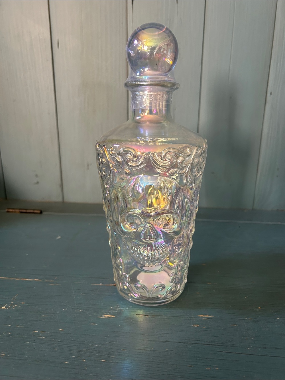 Target Iridescent Skull Glass Decanter in Clear with Rainbow Sheen | New